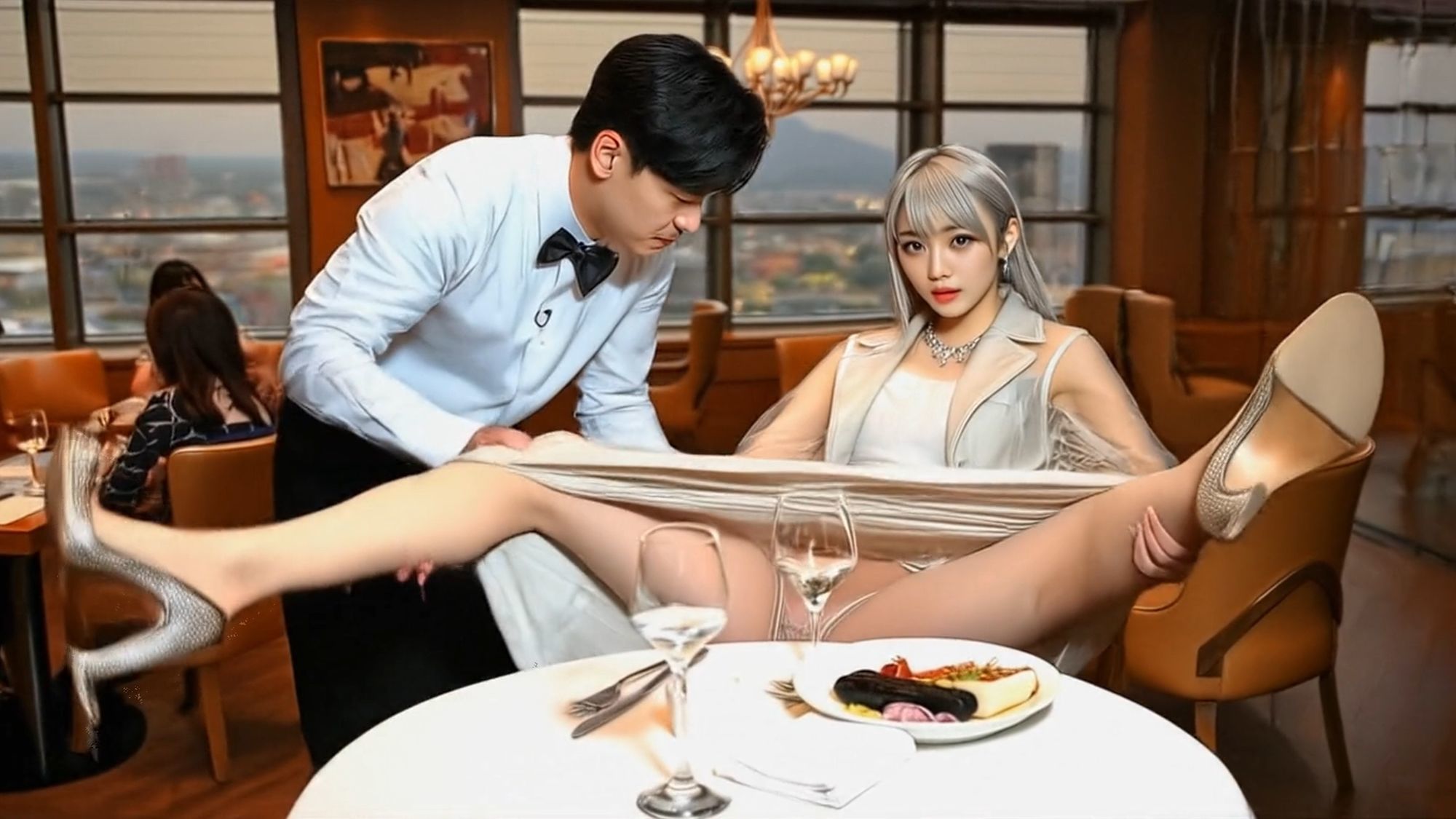 妄想18 レストランでお嬢様の開脚を給仕がお手伝い AI生成動画 サンプル8ページ目