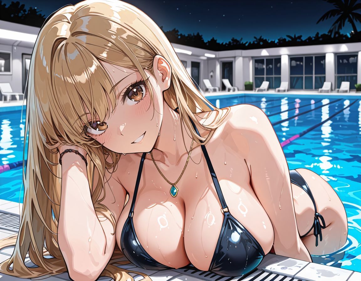 水着の女子校生ギャルと夜のプールで生ハメ中出し サンプル1ページ目