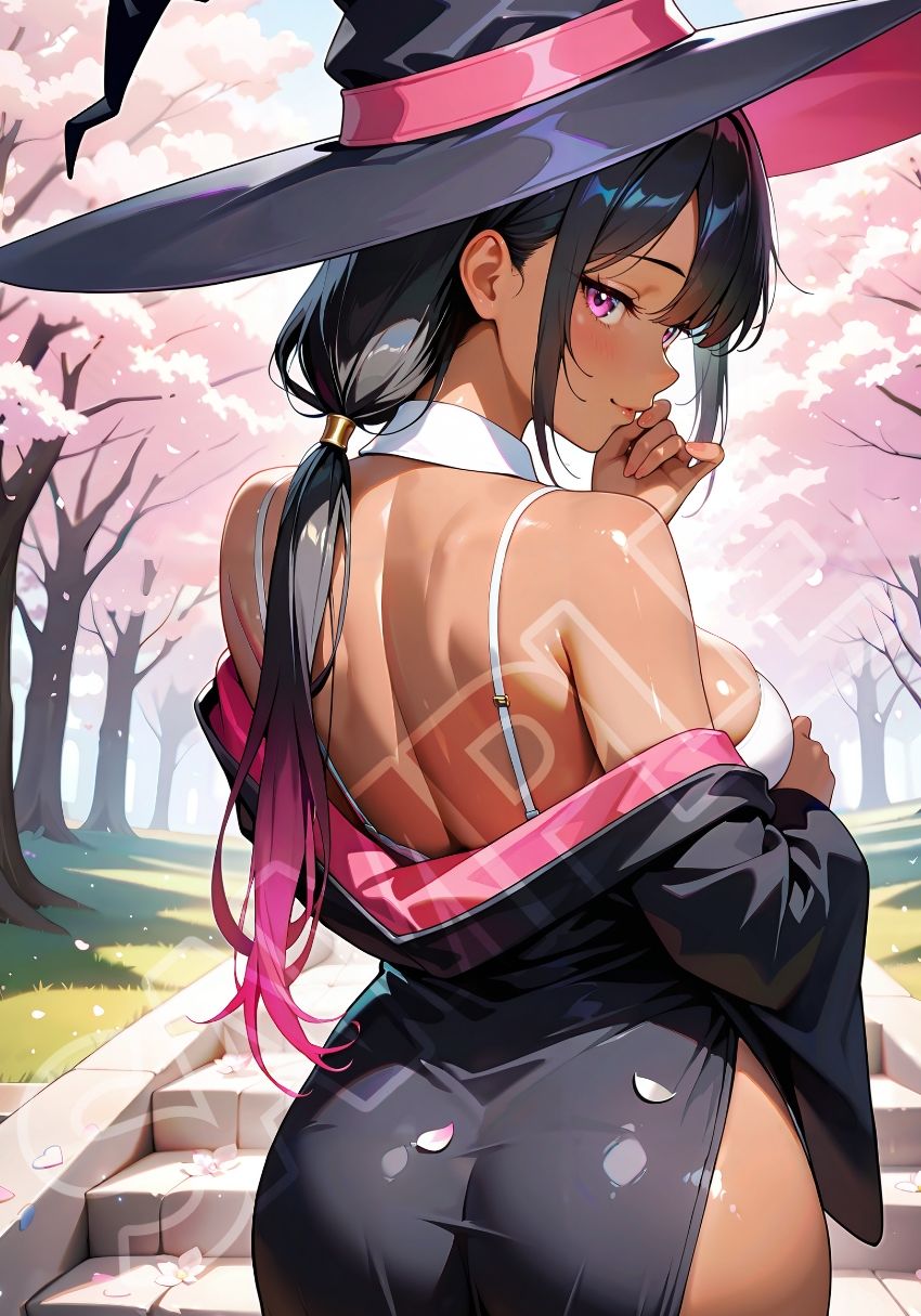 褐色黒魔女と桜デート サンプル1ページ目