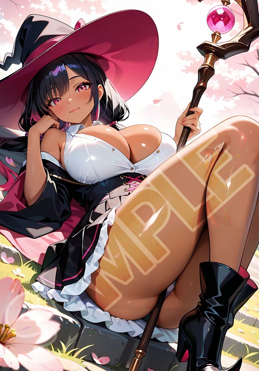 褐色黒魔女と桜デート サンプル2ページ目