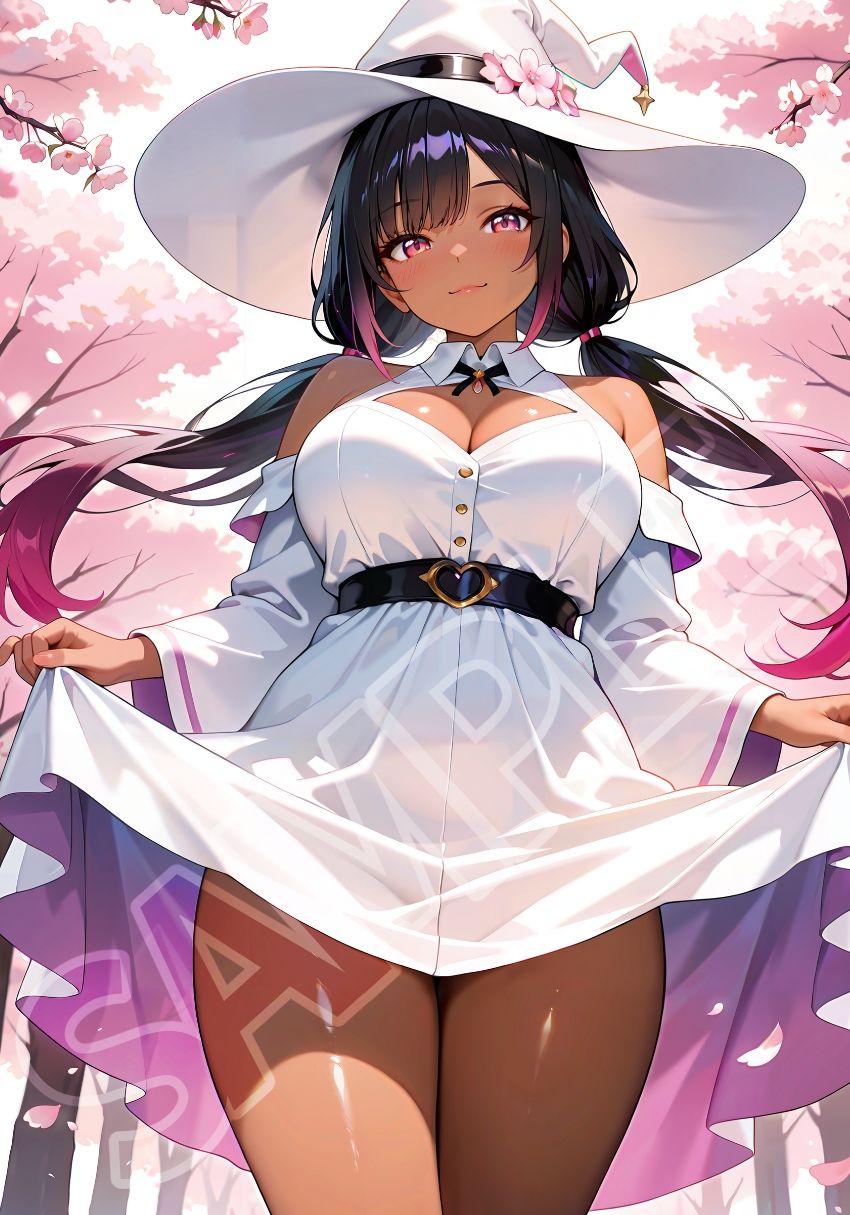 褐色黒魔女と桜デート サンプル4ページ目