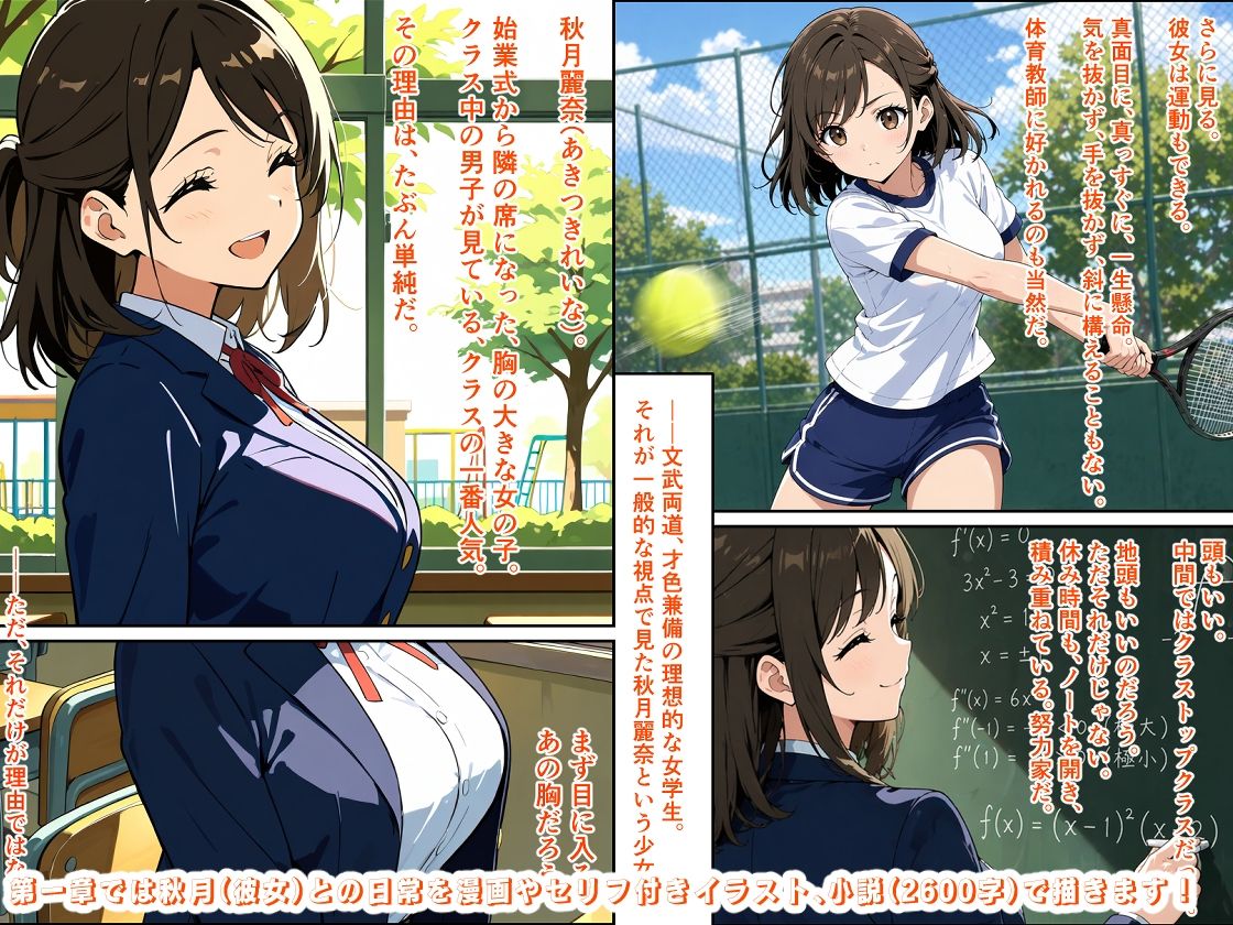 【どの娘とHする？】クラスで一番人気の美少女巨乳J〇・秋月麗奈の淫らな素顔を堪能するリアルSEXシミュレーション【1人目】 サンプル2ページ目