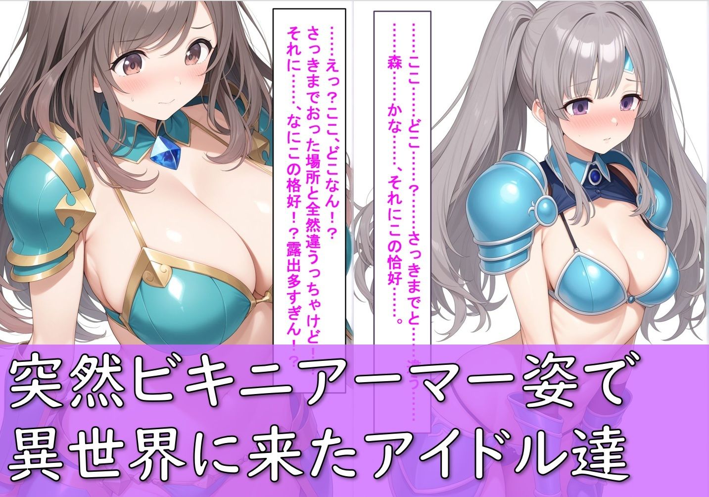 【敗北】ビキニアーマーのアイドル4人が異世界でヤられる話【白〇咲耶・田〇摩美々・月〇恋鐘・幽〇霧子】 サンプル2ページ目