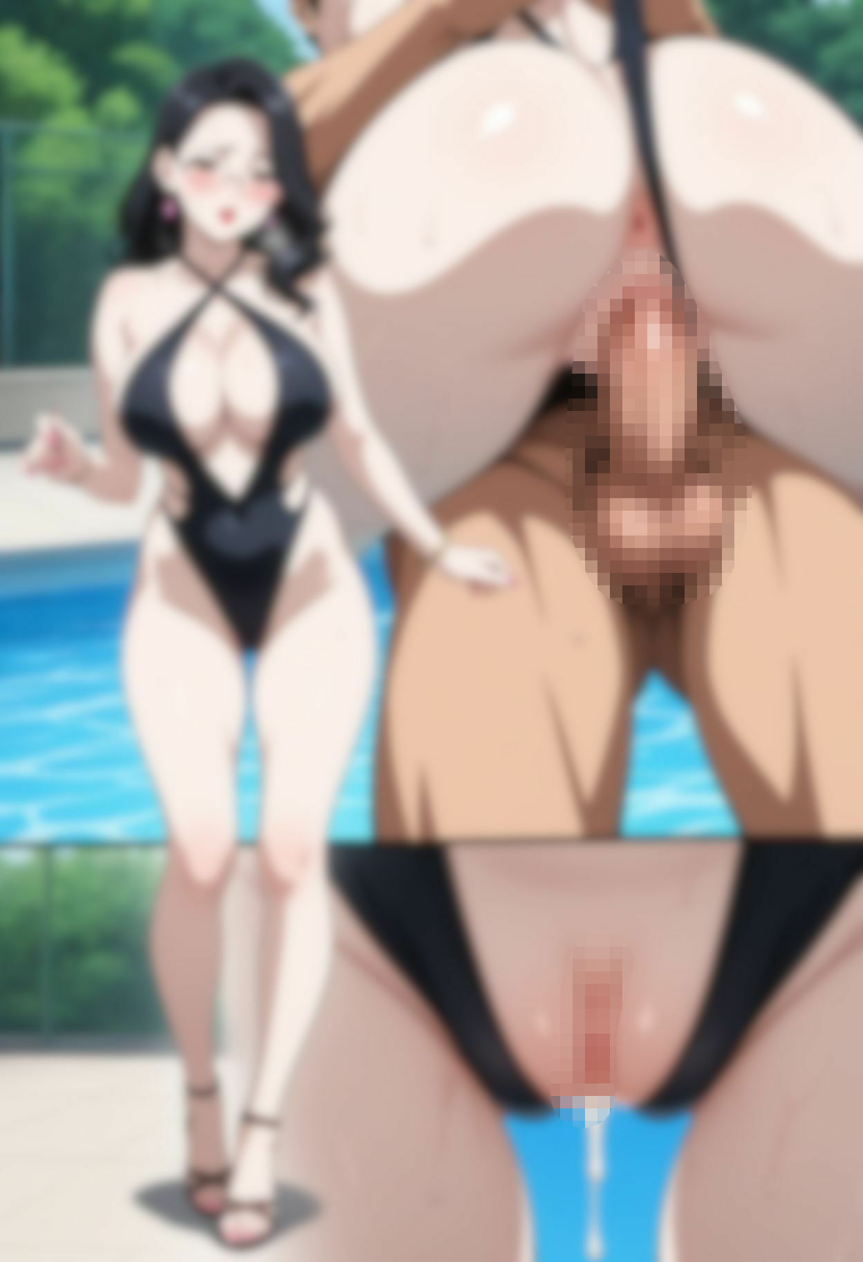 色白女教師のハイレグ水着でエッチな水泳の授業。超アップ（近い）の水着とマンチラ付き。 サンプル10ページ目