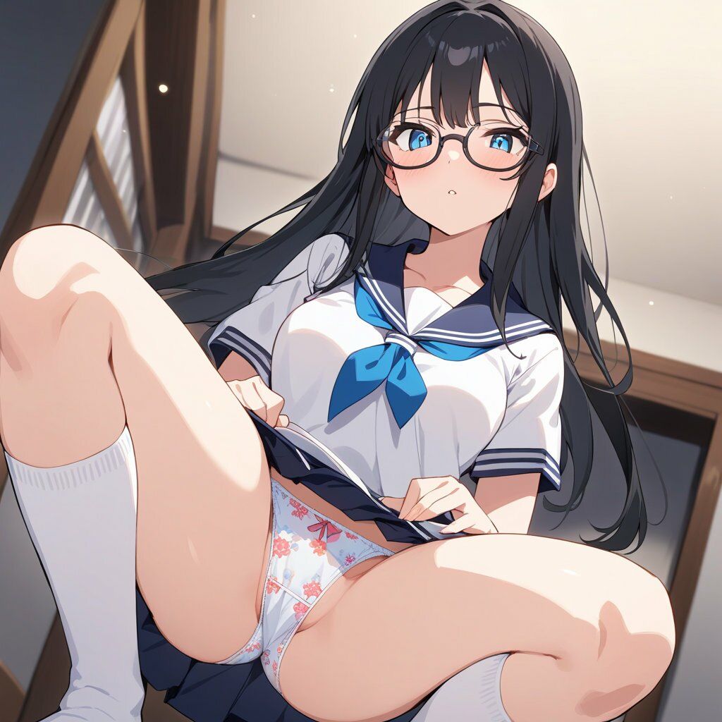 セーラー服でしゃがみ＆またがりでパンチラ サンプル2ページ目