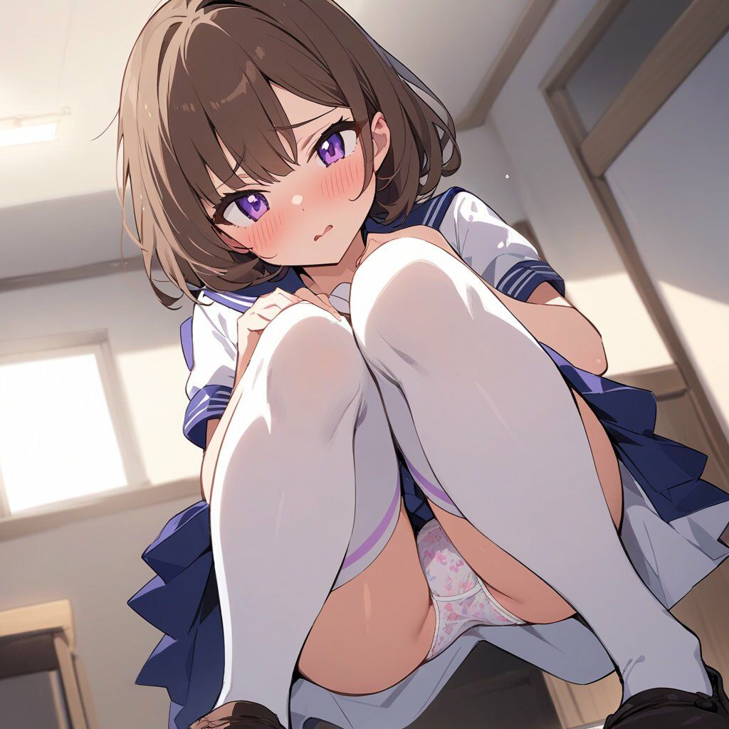 セーラー服でしゃがみ＆またがりでパンチラ サンプル4ページ目