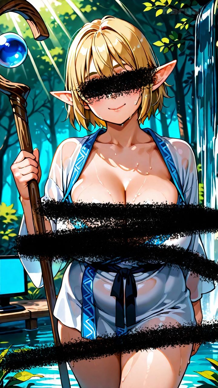 【AIアニメ巨乳美女写真集】Vol.9 ゲームの中で金髪爆乳エルフになってエロエロ性活 サンプル1ページ目