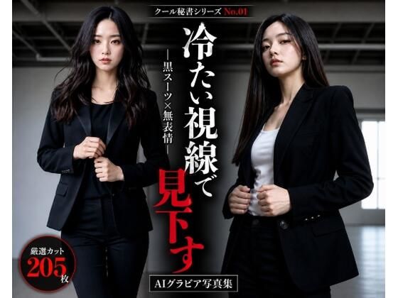 クール秘書シリーズ1  冷たい視線で見下す美人秘書  黒スーツ×無表情で立つ姿が刺さる205枚【AIグラビア写真集】