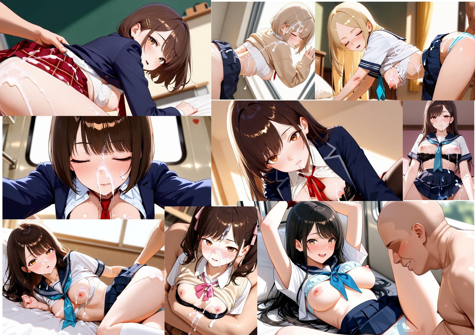 【4K神画質/120FPS】制服JK120人に小太りおじさんがぶっかけ顔射120連発！〜完全着衣・脱がしなしで顔と制服にぜんぶぶちまける〜【60分】 サンプル8ページ目