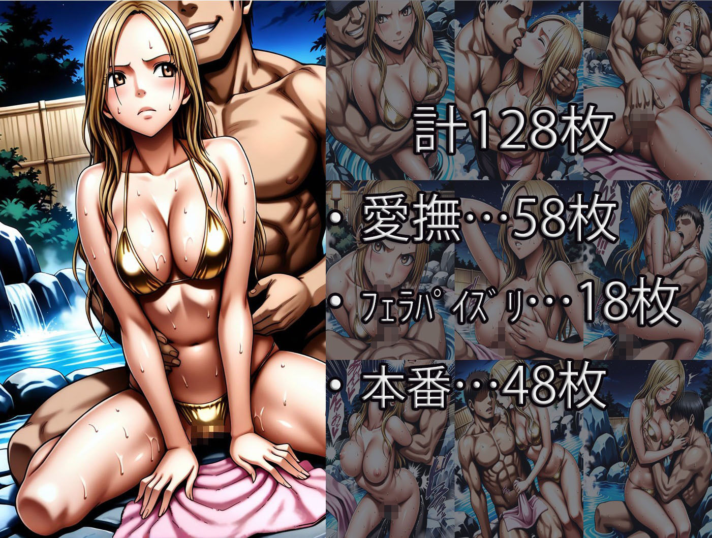 鈴〇彩花・持田〇ずさ・藤浦〇ナタ・南雲〇ゆき【金色ビキニ堕ち】 サンプル1ページ目