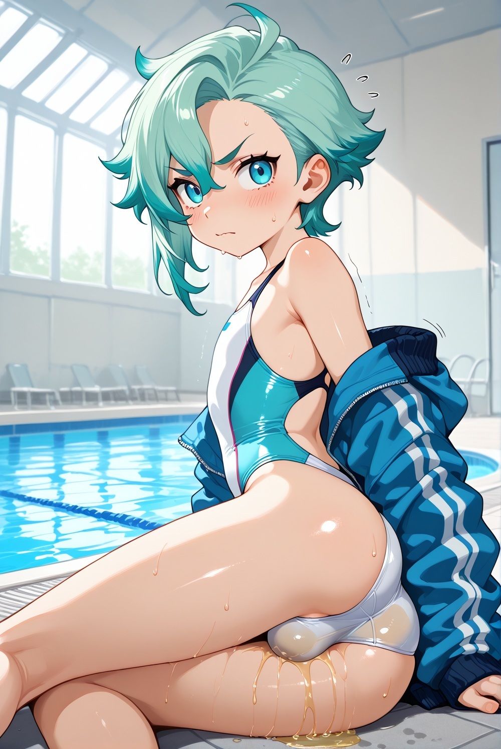 男の娘と水着を濡らす水 サンプル1ページ目