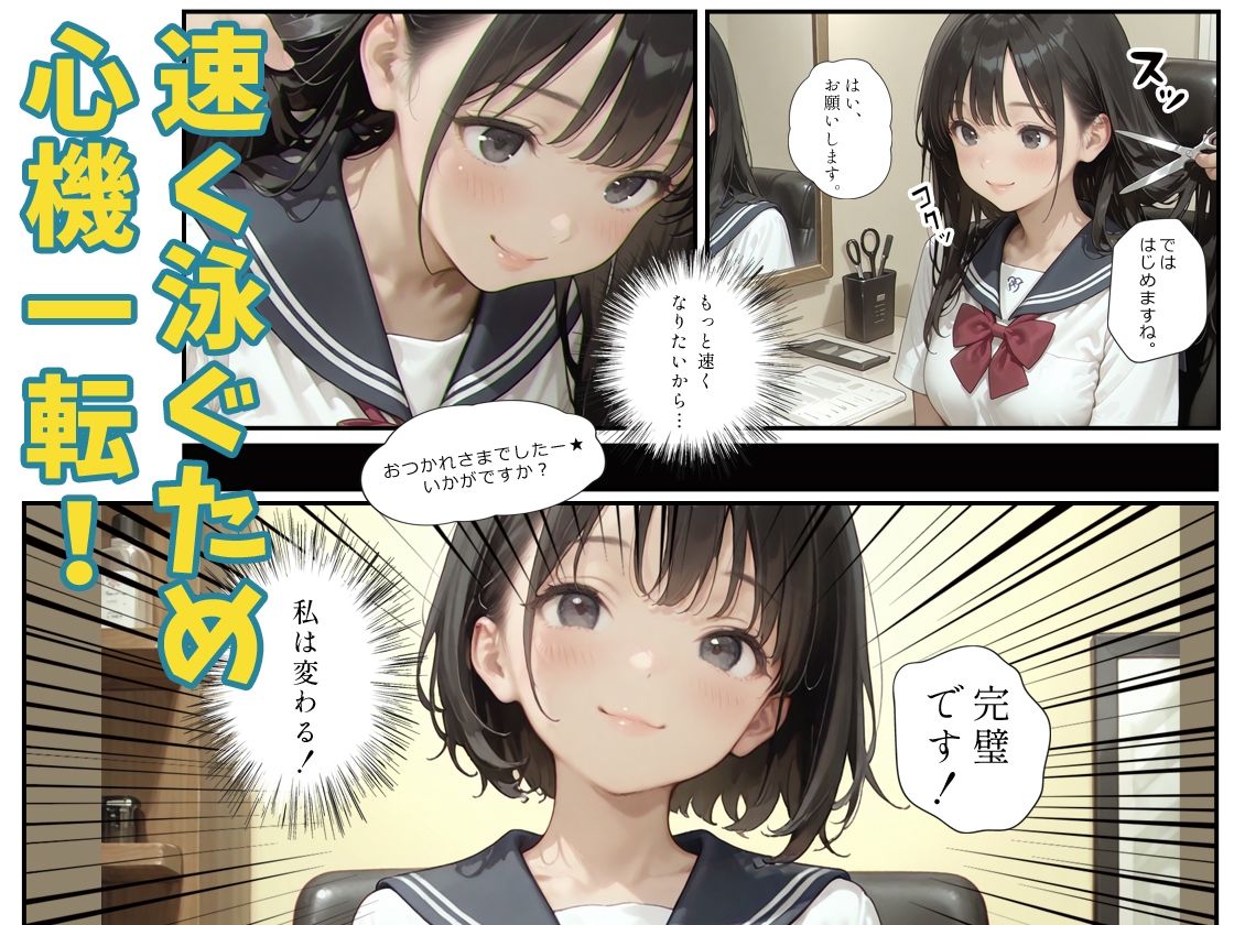 あの子は水泳部 〜あの子は叡智イラスト集 部活編 4〜【120枚/黒のり修正】心機一転ショートヘアー。肌に吸い付く紺色スク水が、プールの中で淫らに濡れる。 サンプル2ページ目