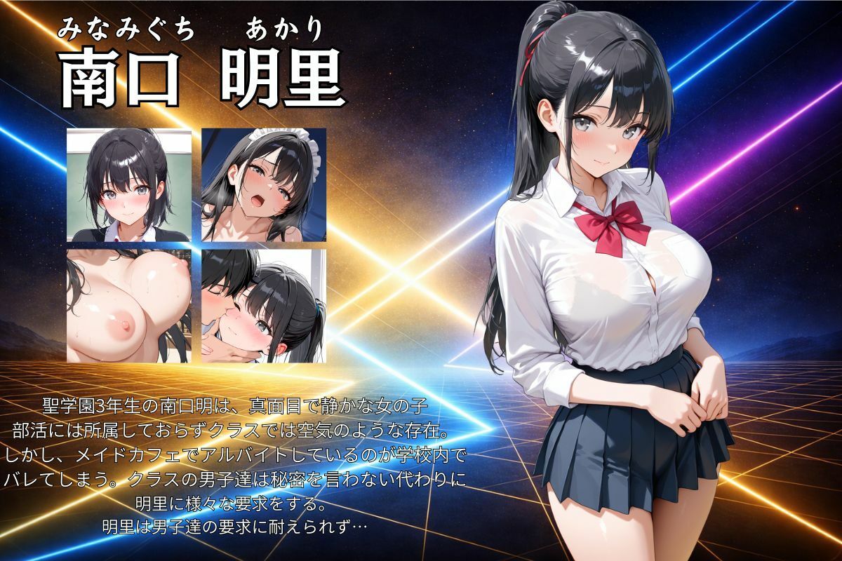 聖凛学園 黒髪清楚の爆乳女子校生南口明里のアルバイトは激エロメイド。クラスの男子生徒に正体がバレ犯●れまくる。 サンプル1ページ目
