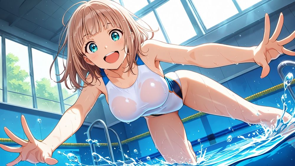 【4K】真っ白スク水の爆乳姉妹が水泳コーチに蕩かされて孕ませ交尾 サンプル4ページ目