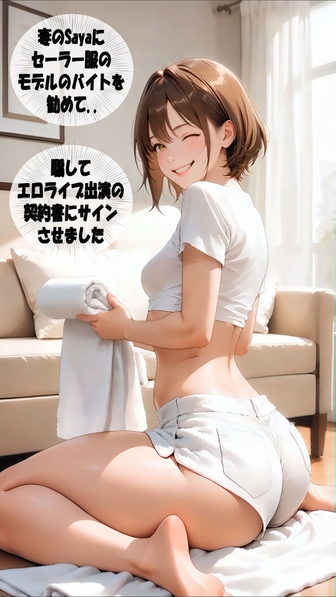 【スマホアニメ動画36分】人妻Sayaの変態日記/妻の女体実験室/セーラー服でエロライブ出演編 サンプル1ページ目