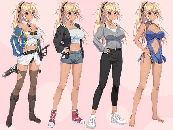 【立ち絵素材】金髪ポニテ褐色肌の少女剣士 フルセットPSDパック サンプル1ページ目