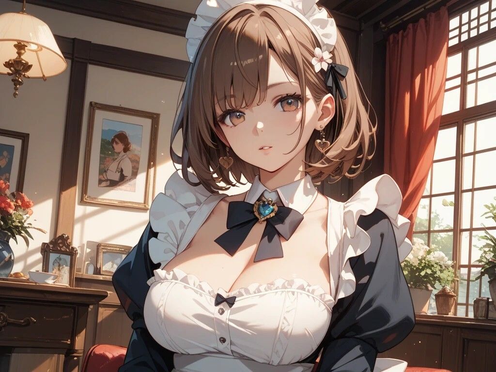 茶髪メイドと青髪セーラー服の女の子と茶髪水着の女の子 サンプル1ページ目