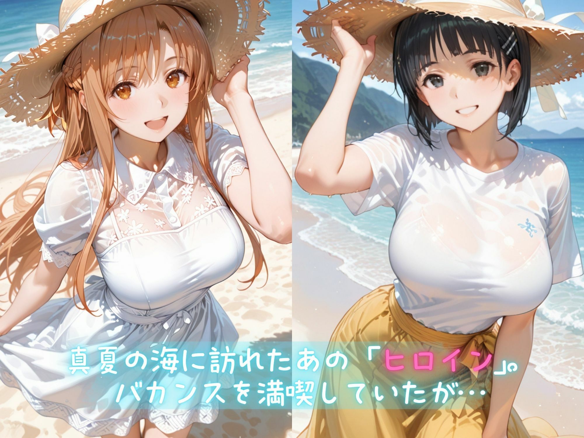メス堕ちヒロイン  〜 あ●な＆す●は 夏の海編 〜 サンプル1ページ目