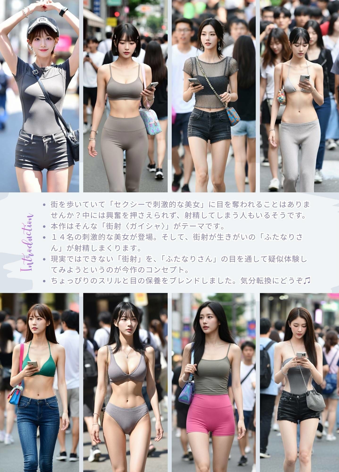 街射で尻射。 街で偶然見かけた美女に欲情、 その場で射精。 サンプル2ページ目