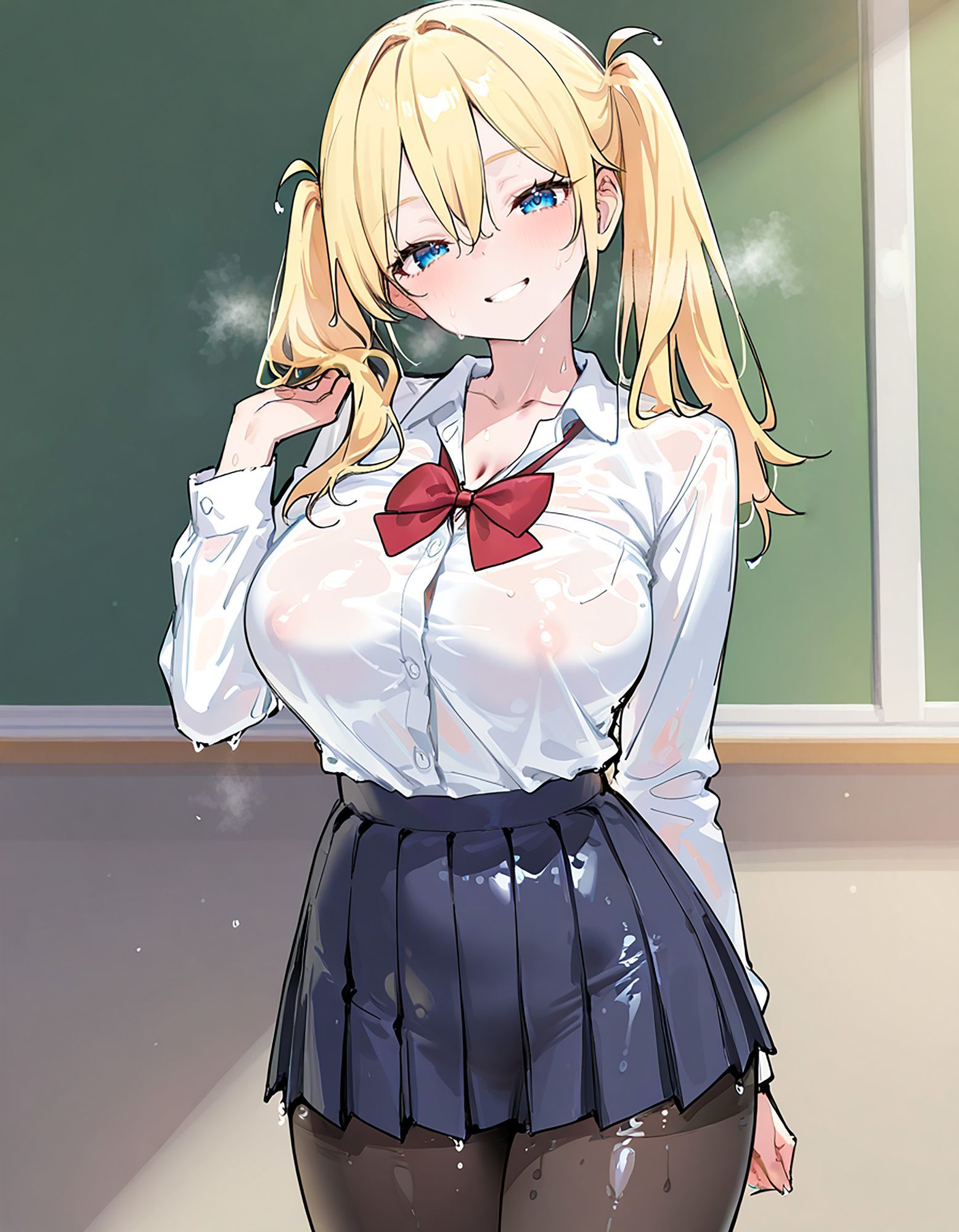なまいきJK快楽堕ち！制服黒スト×競泳水着の金髪ツインテギャルをアヘイキするまでわからせたったww サンプル6ページ目