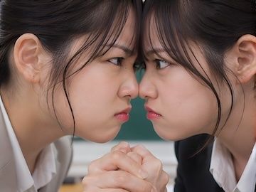 【女教師の腕相撲】どちらがこのクラスの担任かを決めるふたり。 サンプル3ページ目