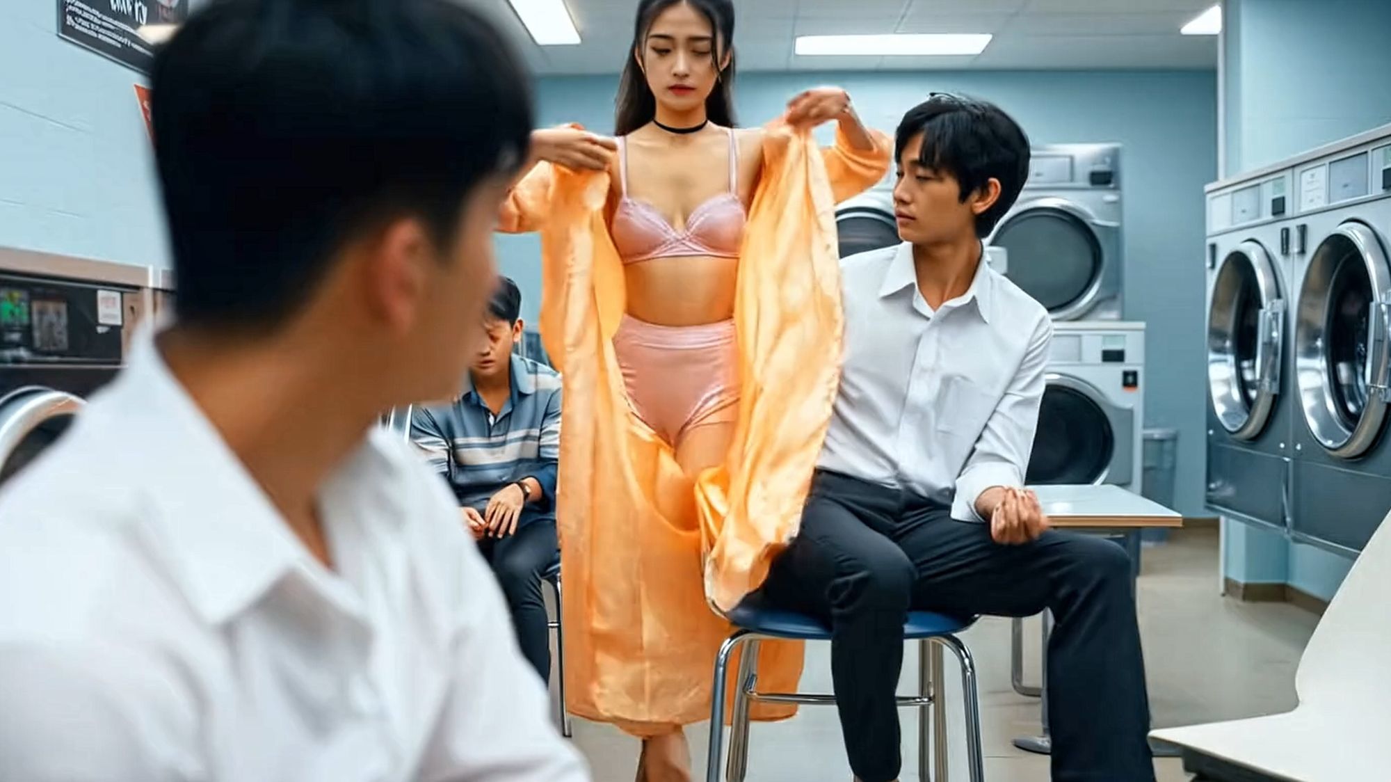 妄想23 コインランドリーでお嬢様の脚をおっぴろげ AI生成動画 サンプル3ページ目