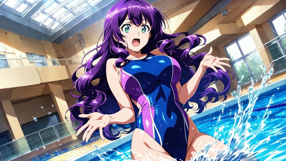 爆乳茶髪紫髪水泳美少女が熱血教師と水着姿孕ませ交尾【4K】 サンプル5ページ目