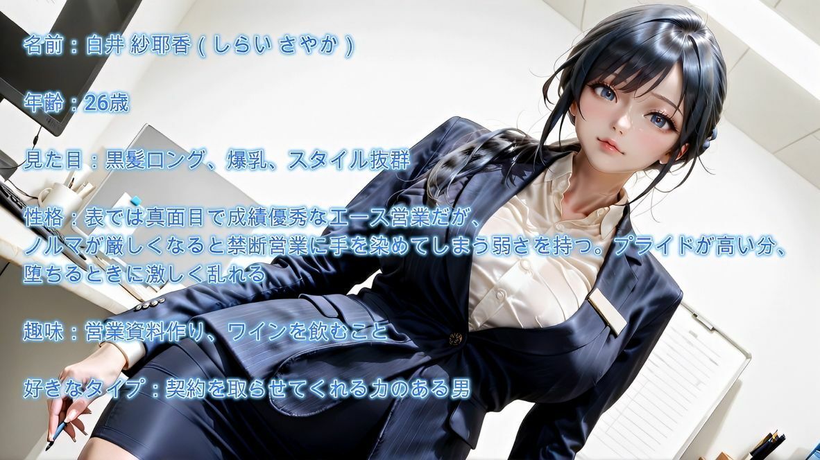 【4K】爆乳の保険営業OL。ノルマの為に禁断の枕営業で闇堕ち サンプル1ページ目