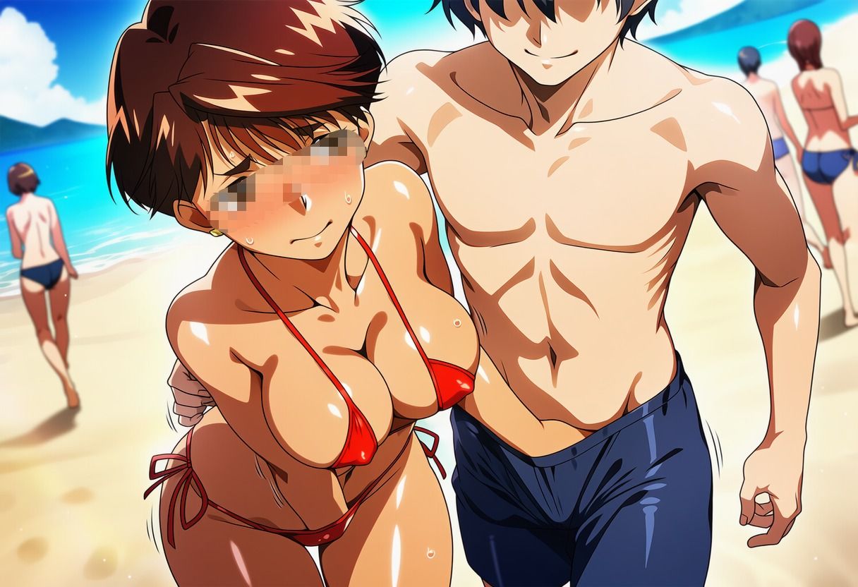 真夏のビーチで遊ぼう（遠野み〇き編） サンプル2ページ目