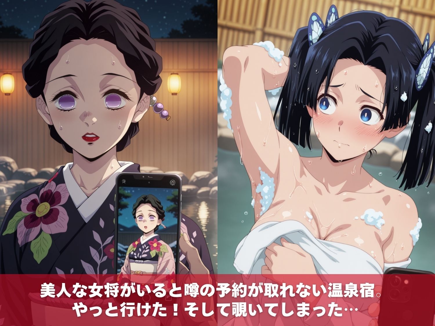 温泉宿の秘密（ハート）覗き見したら…〜鬼●の刃2〜 サンプル1ページ目