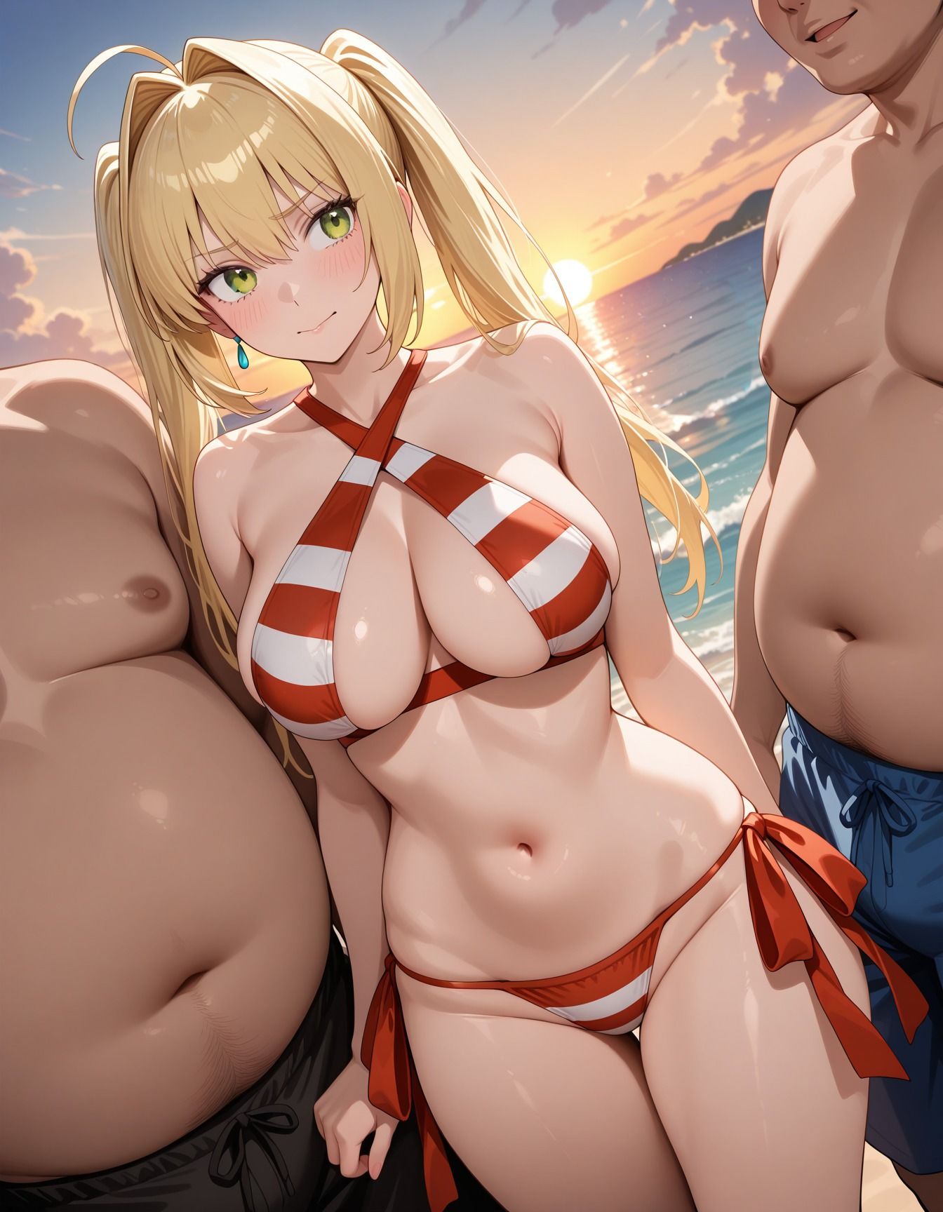 浜辺でキモデブ達に輪●された少女 サンプル2ページ目