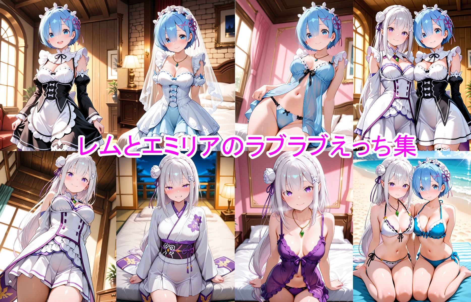 レム＆エミリアと脱衣ゲーム！ CG ＋ ショートアニメ サンプル1ページ目