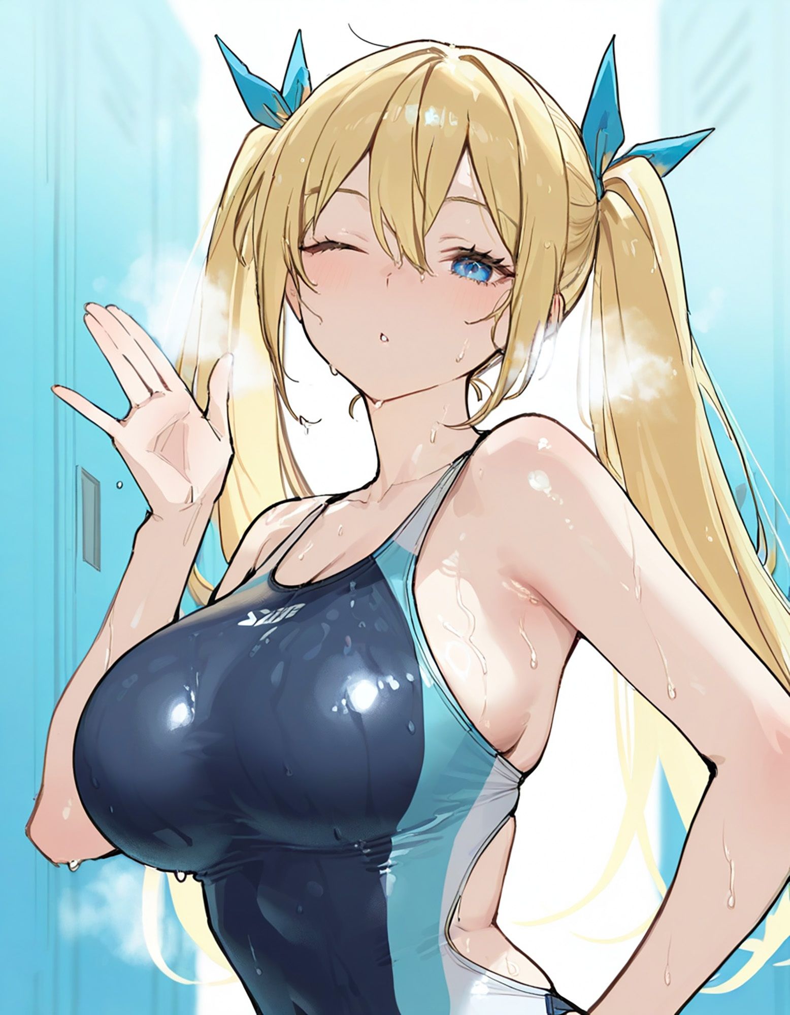 なまいきJK快楽堕ち！制服黒スト×競泳水着の金髪ツインテギャルをアヘイキするまでわからせたったww 2 サンプル7ページ目