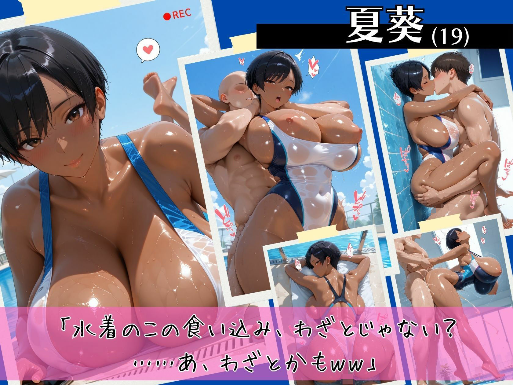 爆乳黒ギャル4人の競泳水着が限界突破な件 ぬるぬるプールサイドスペシャル サンプル3ページ目