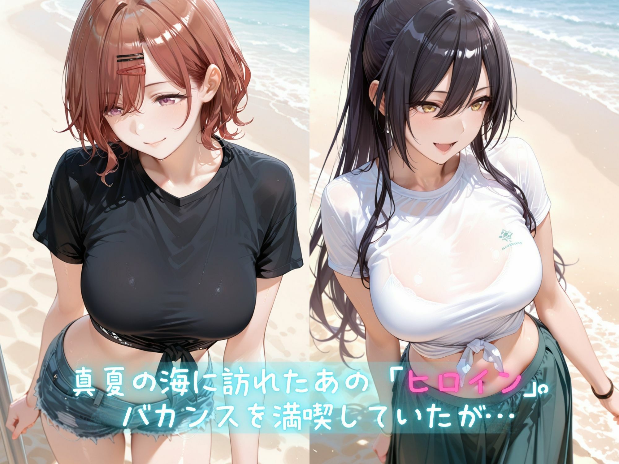メス堕ちヒロイン  〜 ま●か＆さ●や 夏の海編 〜 サンプル1ページ目