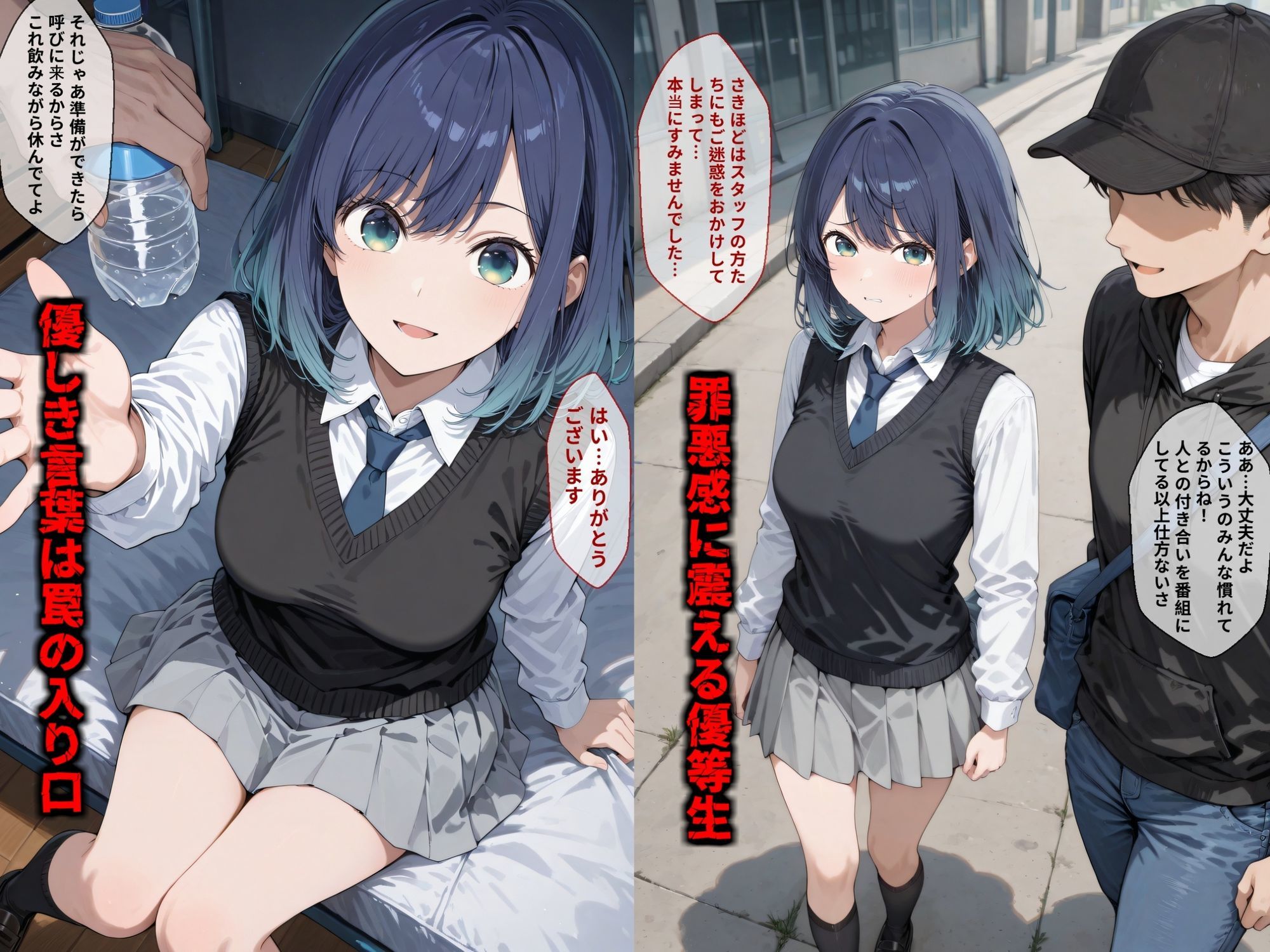 【セリフ付き画像集】純潔崩壊 黒〇あかね 前編:炎上、絶望、夢を追う少女の純潔が蹂躙される夜 サンプル1ページ目