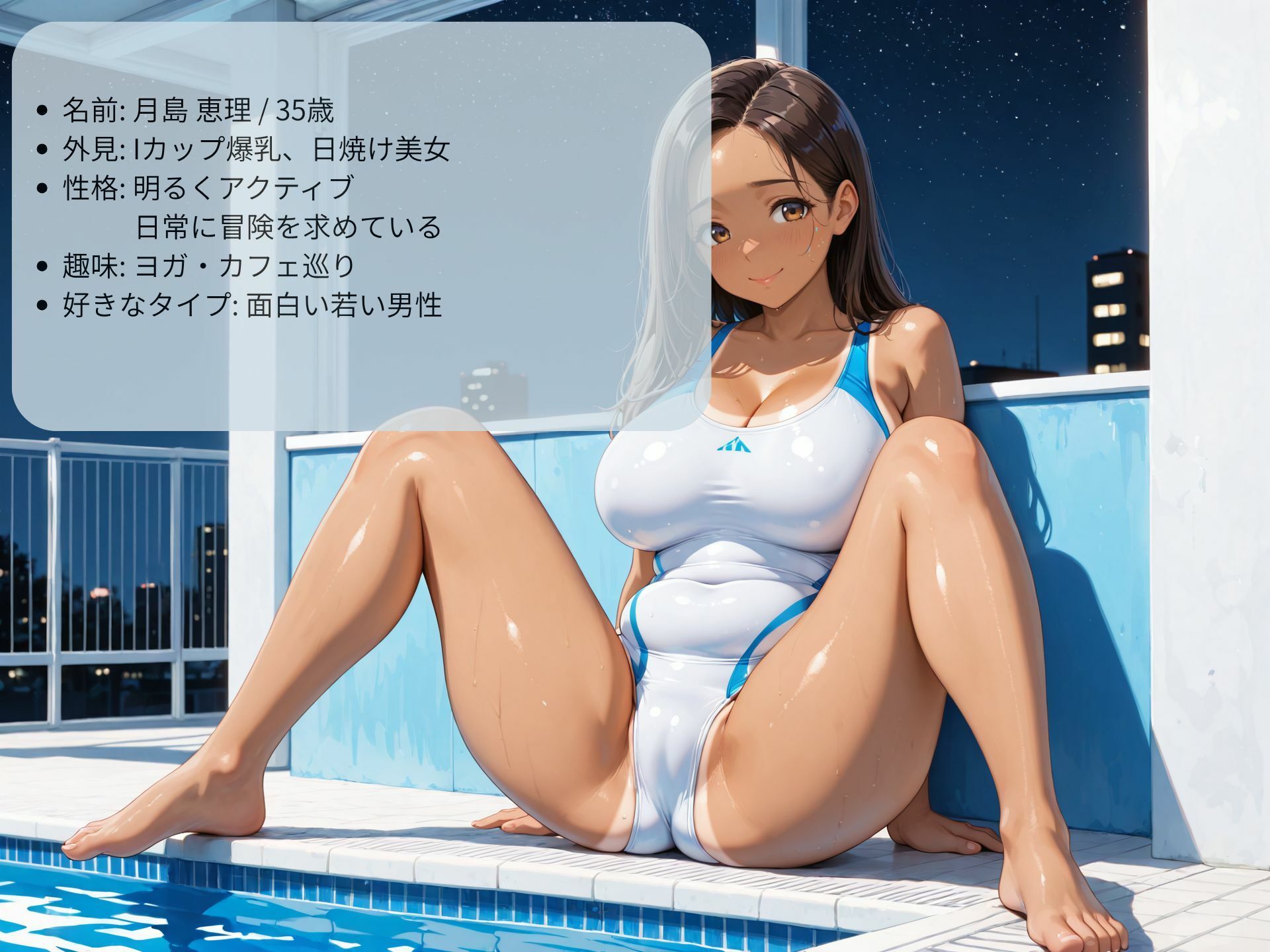 押しに弱い巨乳人妻インストラクターをナイトプールでハメまくる サンプル3ページ目