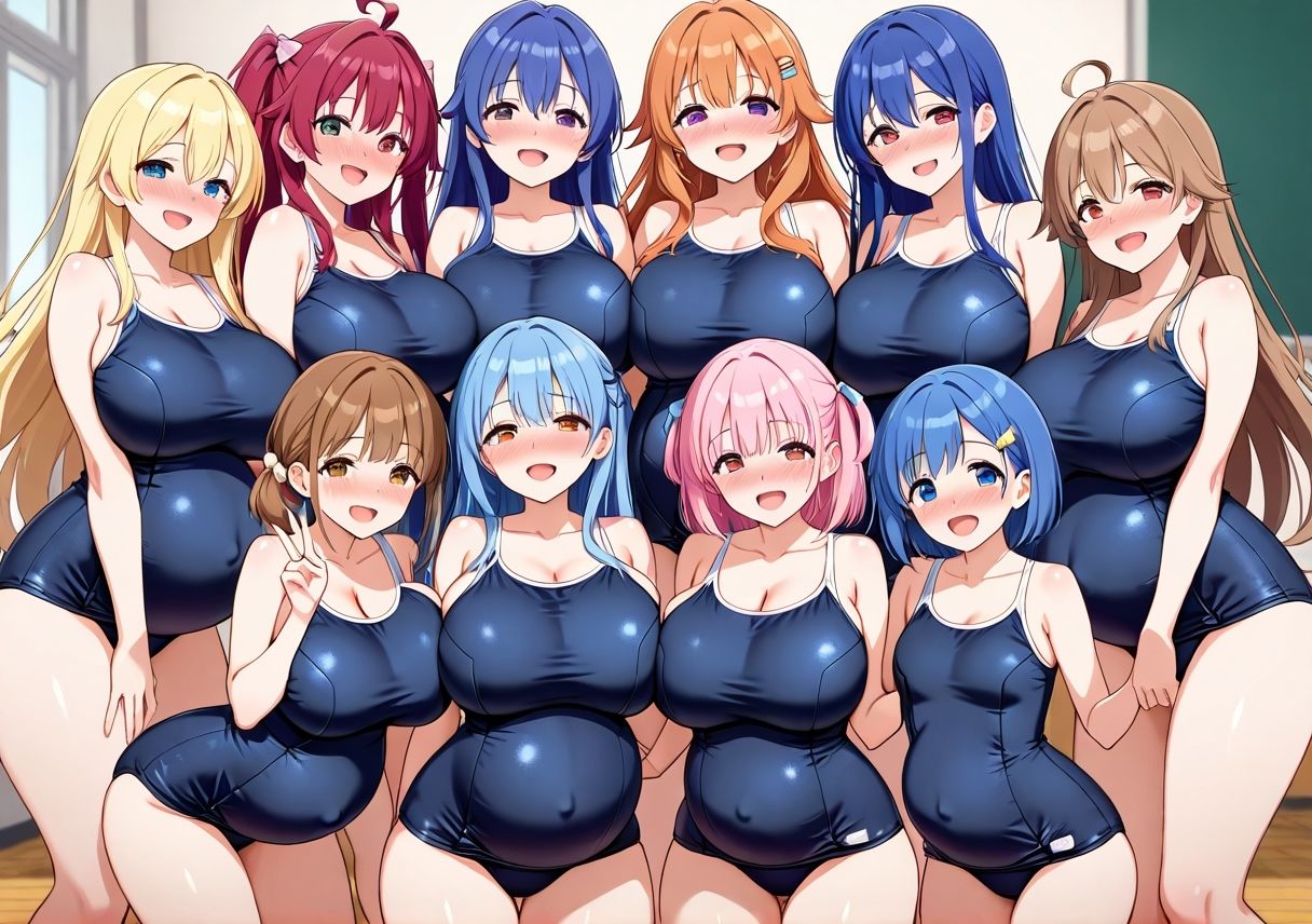 大乱交！！ボテ腹シンクロ部 サンプル2ページ目