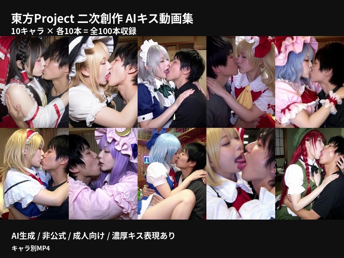 【AI生成】東方Project二次創作 濃厚キス動画集 10キャラ 100本収録 サンプル1ページ目