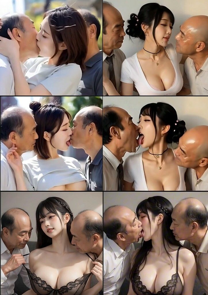 美女とおじさんのディープキス キス好き大集合♪ 3P編2 サンプル3ページ目