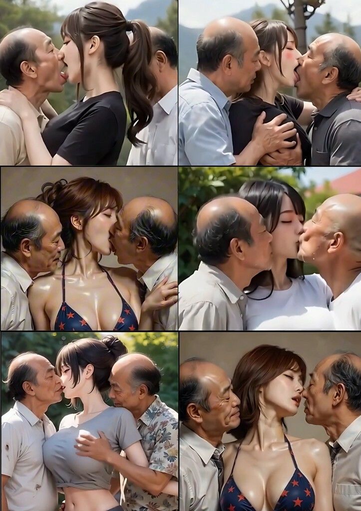 美女とおじさんのディープキス キス好き大集合♪ 3P編2 サンプル4ページ目
