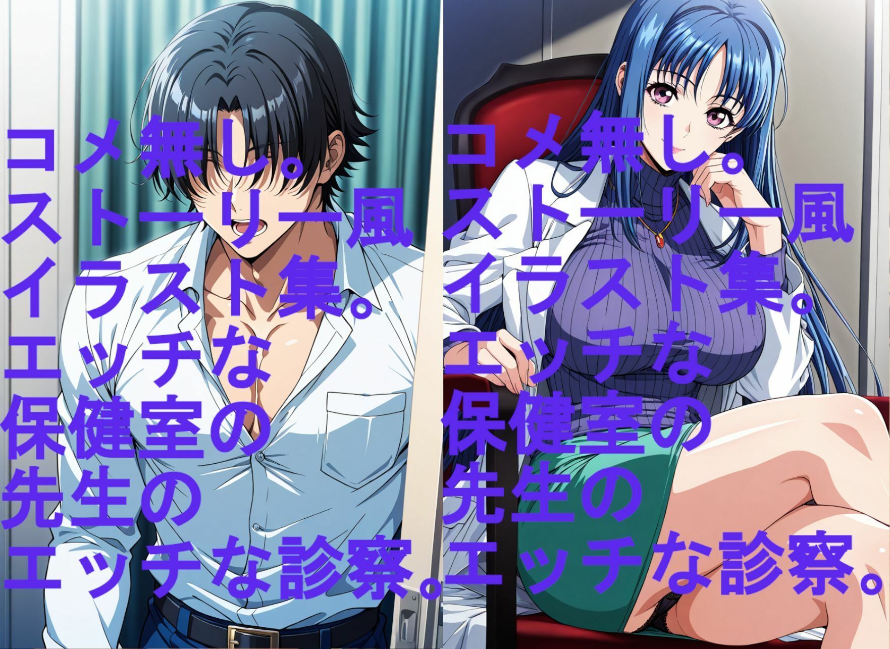 ストーリー風イラスト集。保健室の先生のエッチな診察 サンプル1ページ目
