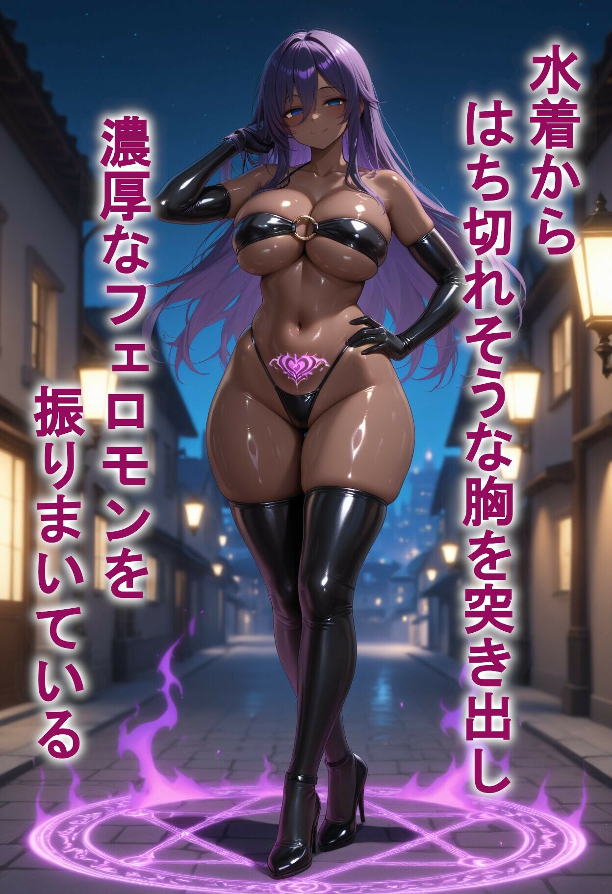 【悪堕ち×淫紋】紫髪の褐色爆乳魔法少女。はち切れそうな肉厚ボディを晒し、ラブホで徹底的に貪り尽くされる淫らな末路！ サンプル5ページ目