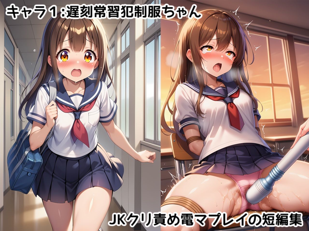 女子校生お仕置きクリ電マ〜些細なミスでお仕置きクリ電マ調教のやりすぎアクメ処刑させられちゃう女子校生達の短編CG集 サンプル1ページ目