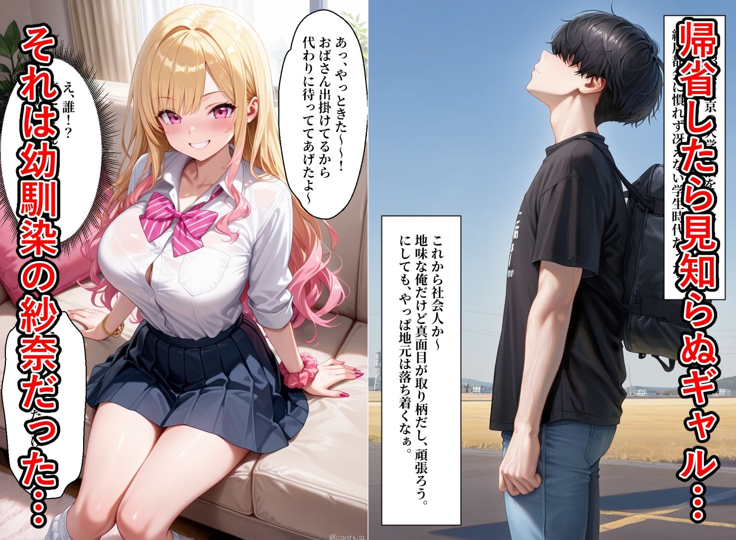 ギャルになった幼馴染が誘惑してくるので処女卒業させてあげた【セリフ付き】 サンプル1ページ目