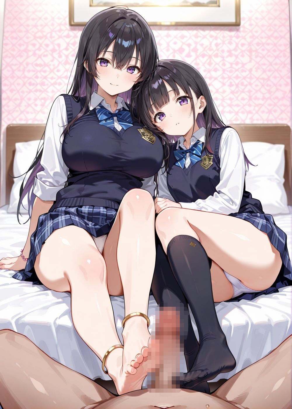 ピンクの甘い部屋で制服をはだけたJK姉妹がおじさんに犯●れ開発調教…大量白濁が乳房を伝い落ちる恍惚の表情 サンプル2ページ目