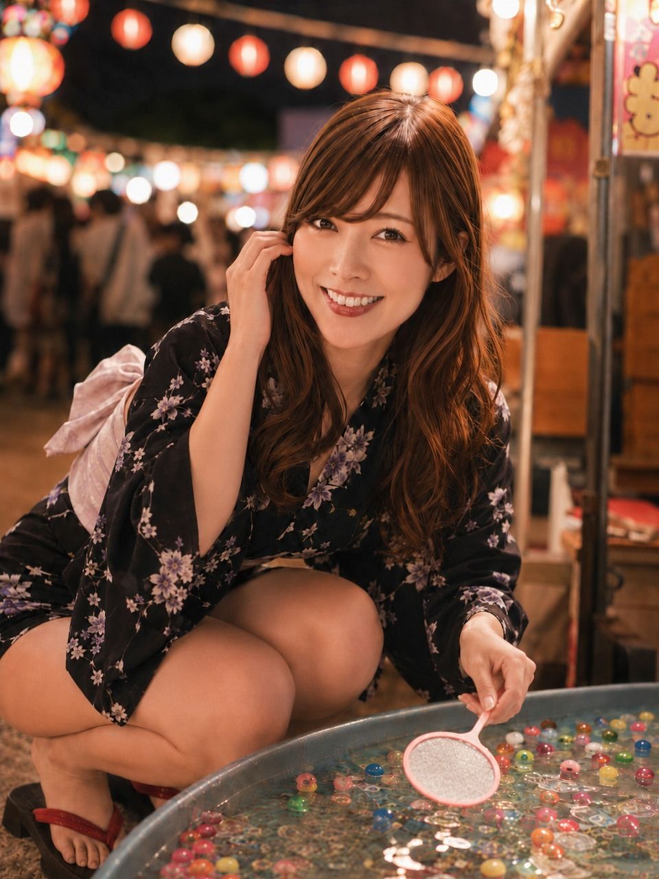【実写系AI写真集】黒髪美女達といくそれぞれの温泉夏祭り浴衣デート サンプル9ページ目