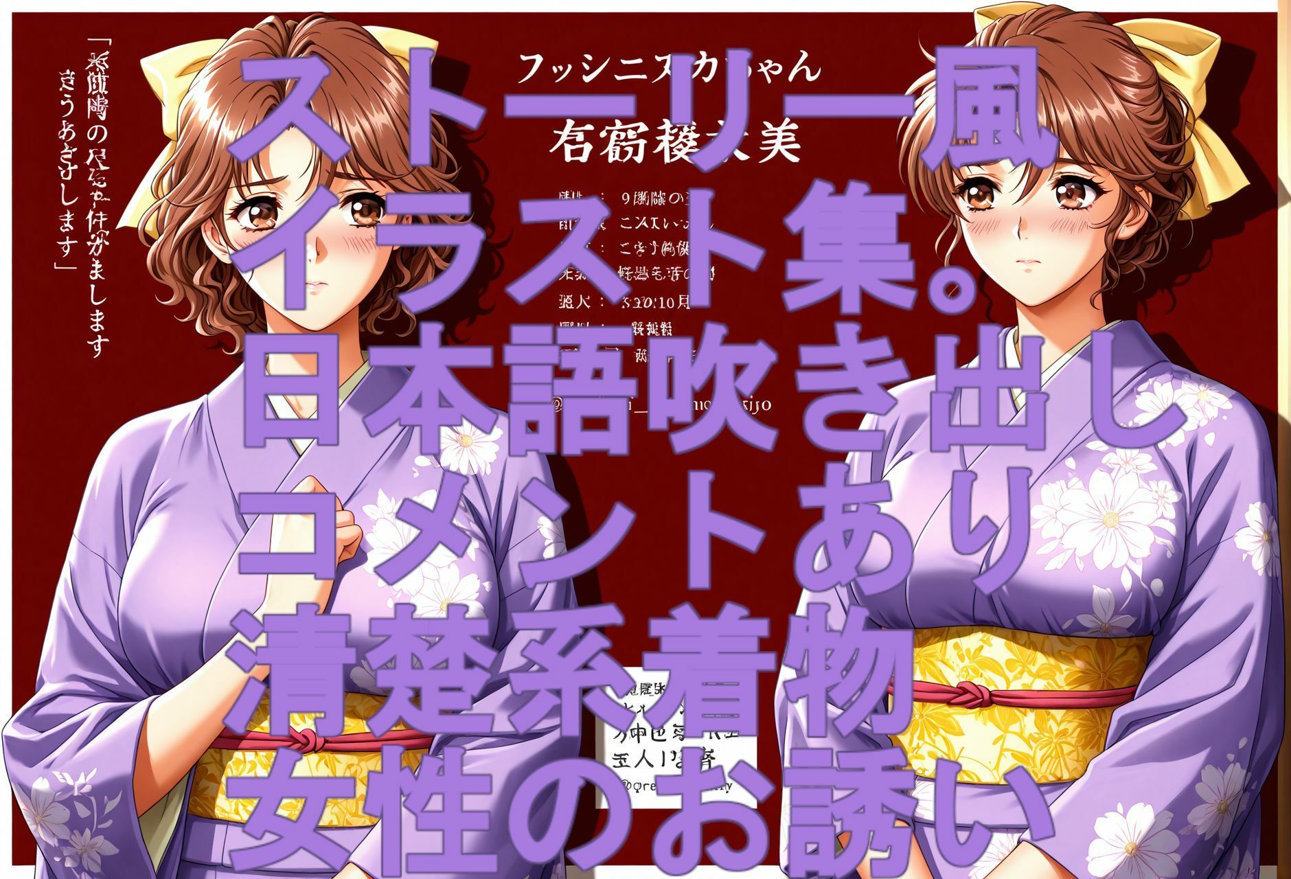 ストーリー風、イラスト集。日本語、吹き出しコメントあり。清楚系着物女性のお誘い。 サンプル10ページ目