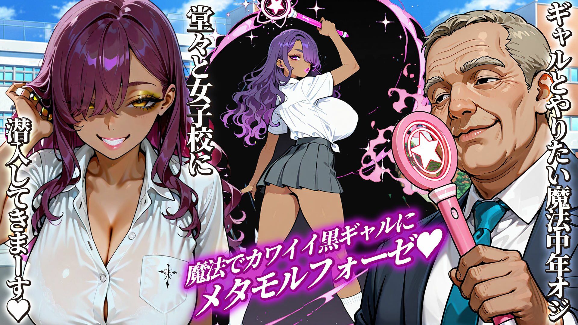 魔法のステッキ・黒ギャル化計画  キモオジが親友ギャルたちを百合破壊 サンプル1ページ目