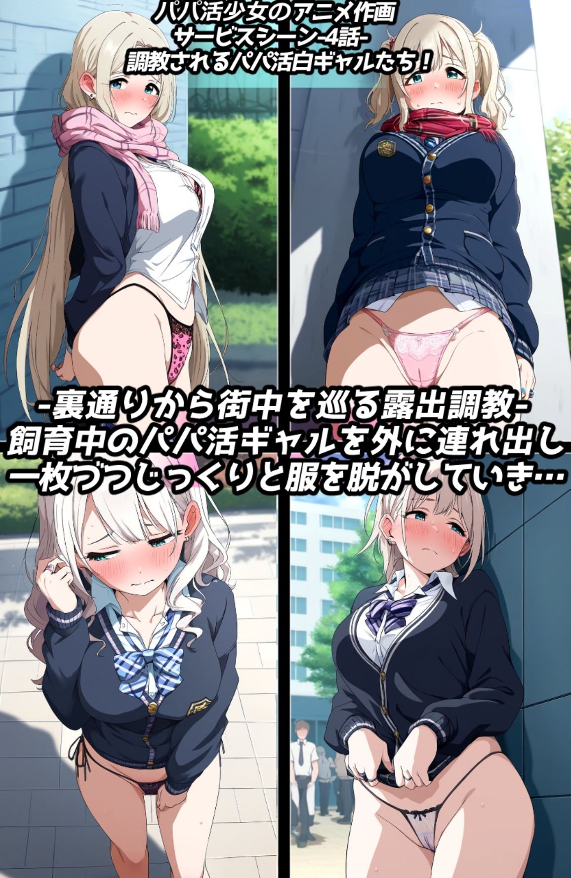 わからせ＆露出調教フェチ特化 2020年代アニメ作画特集 調教されるパパ活白ギャル少女たち その1 -500枚を撮影- サンプル1ページ目